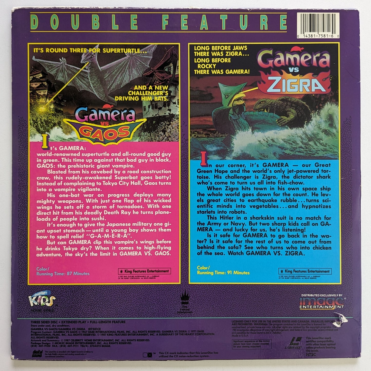 Gamera vs. Gaos and Gamera vs. Zigra double feature (1967 and 1971) North American Laserdisc