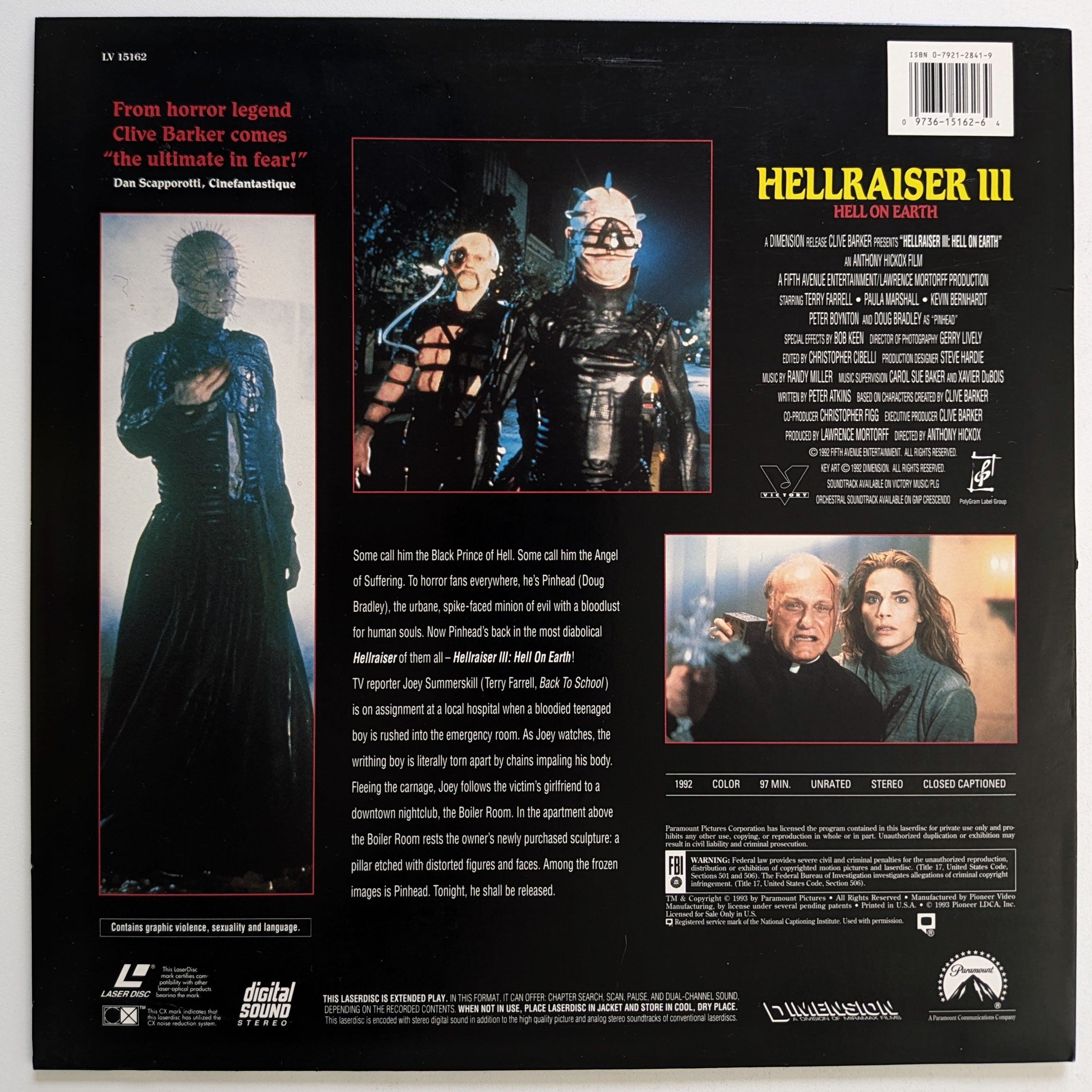 Hellraiser III: Hell on Earth (1992) North American Laserdisc