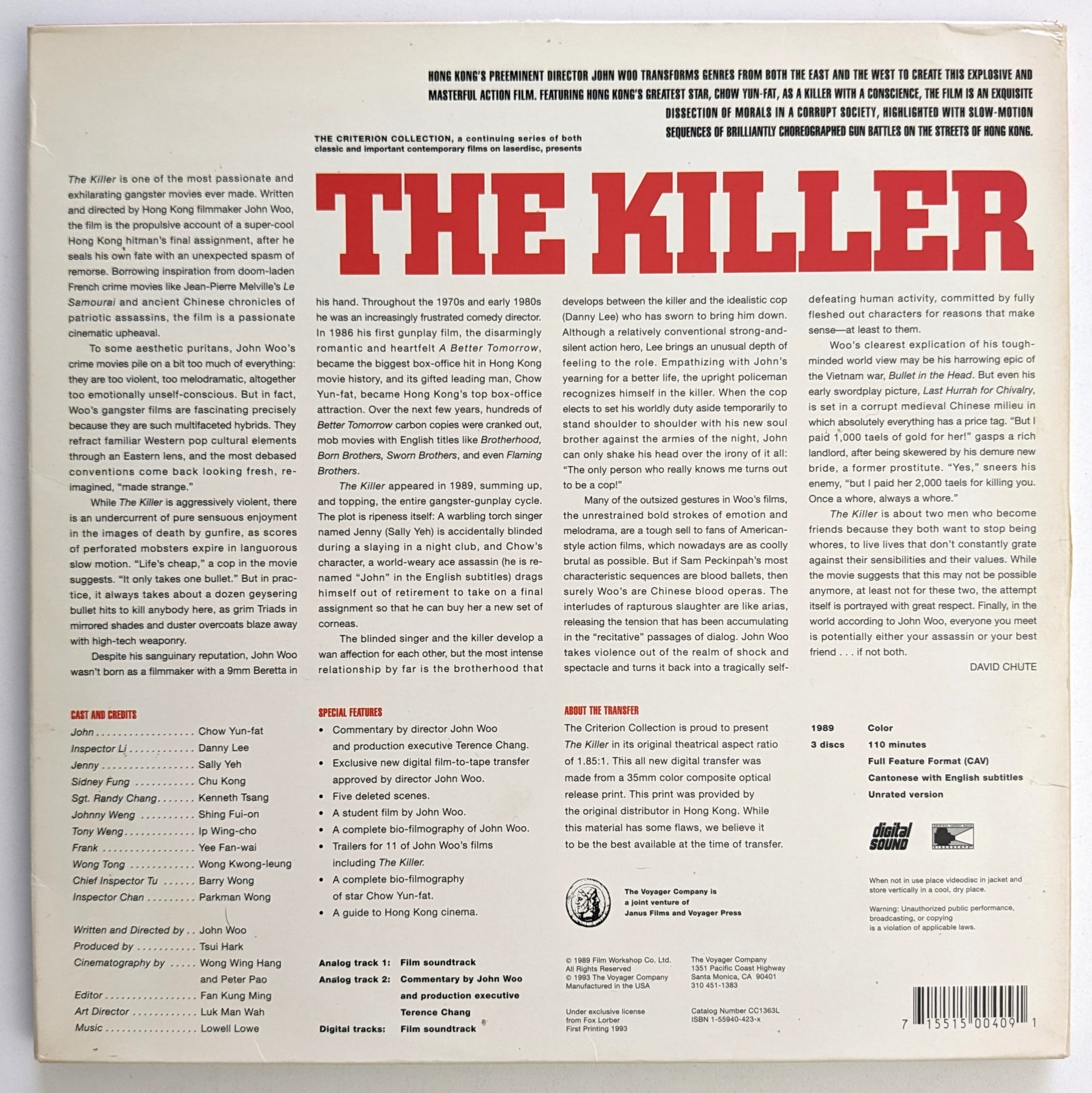 Killer, The (1989) North American Laserdisc