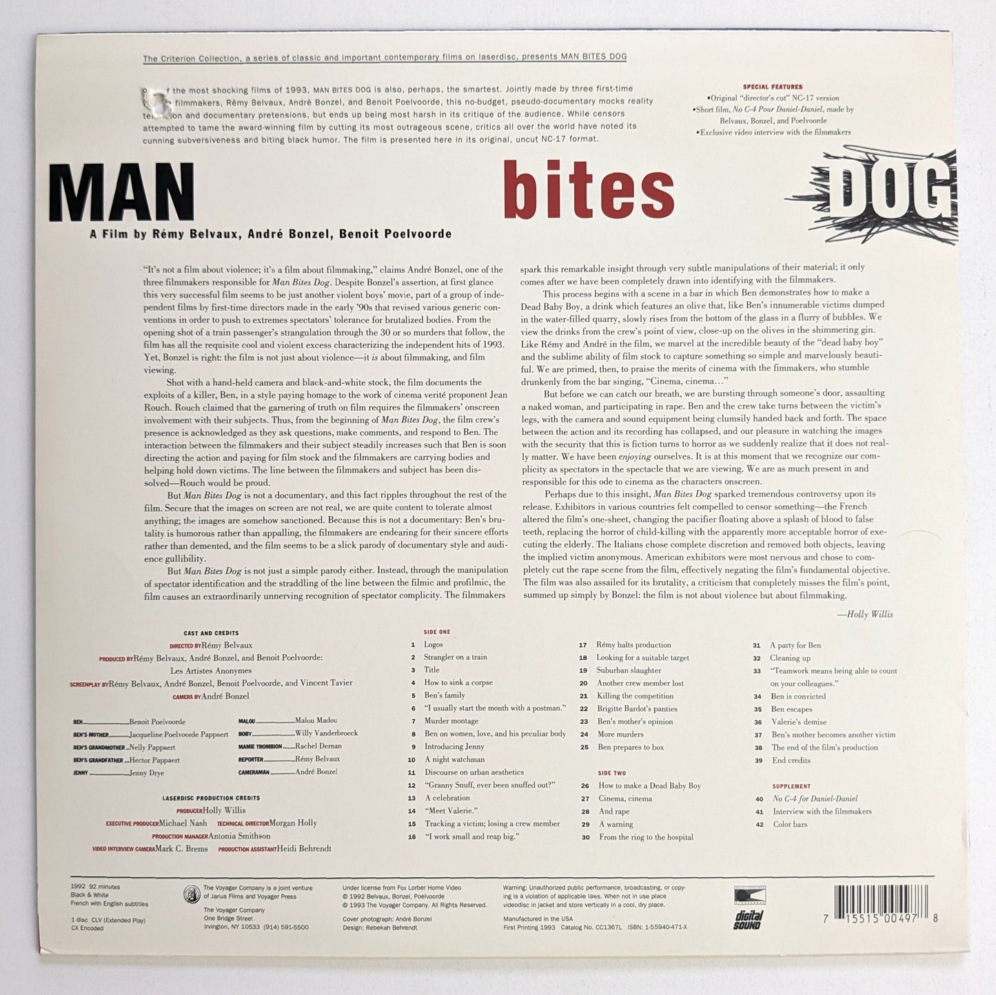 Man Bites Dog (1992) North American Laserdisc
