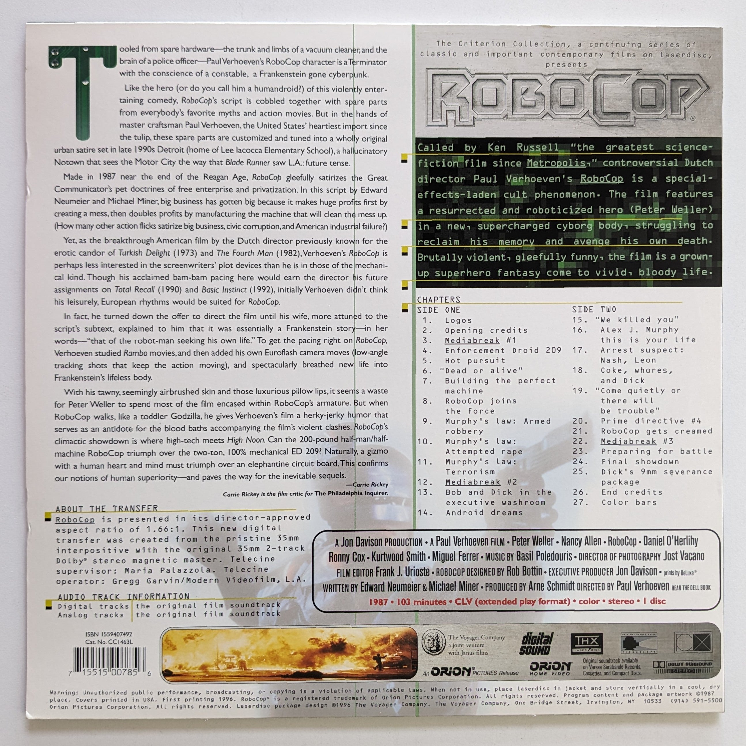 Robocop (1987) North American Laserdisc