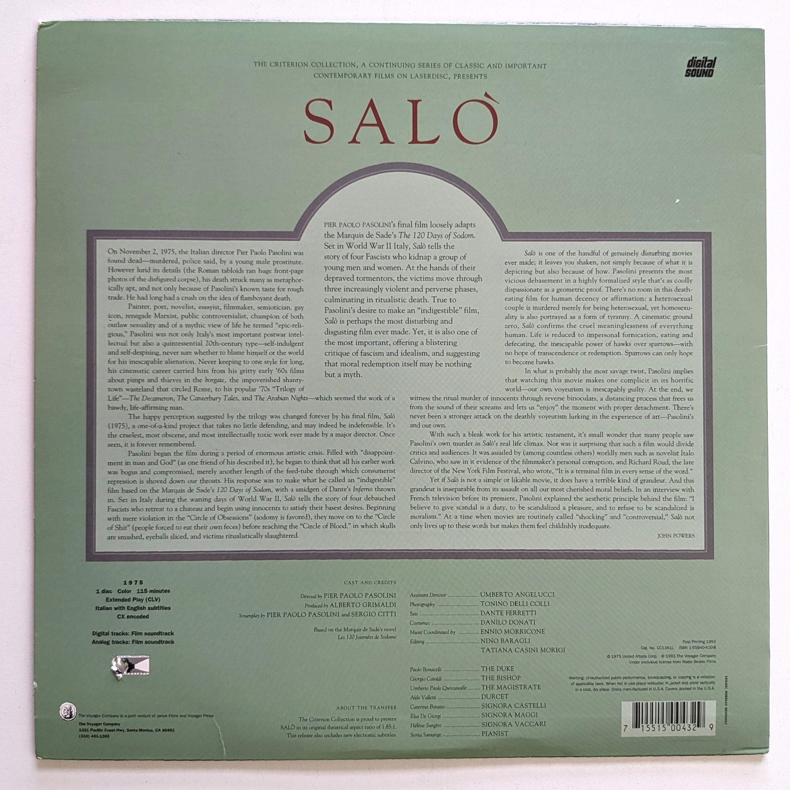 Salo (1975) North American Laserdisc