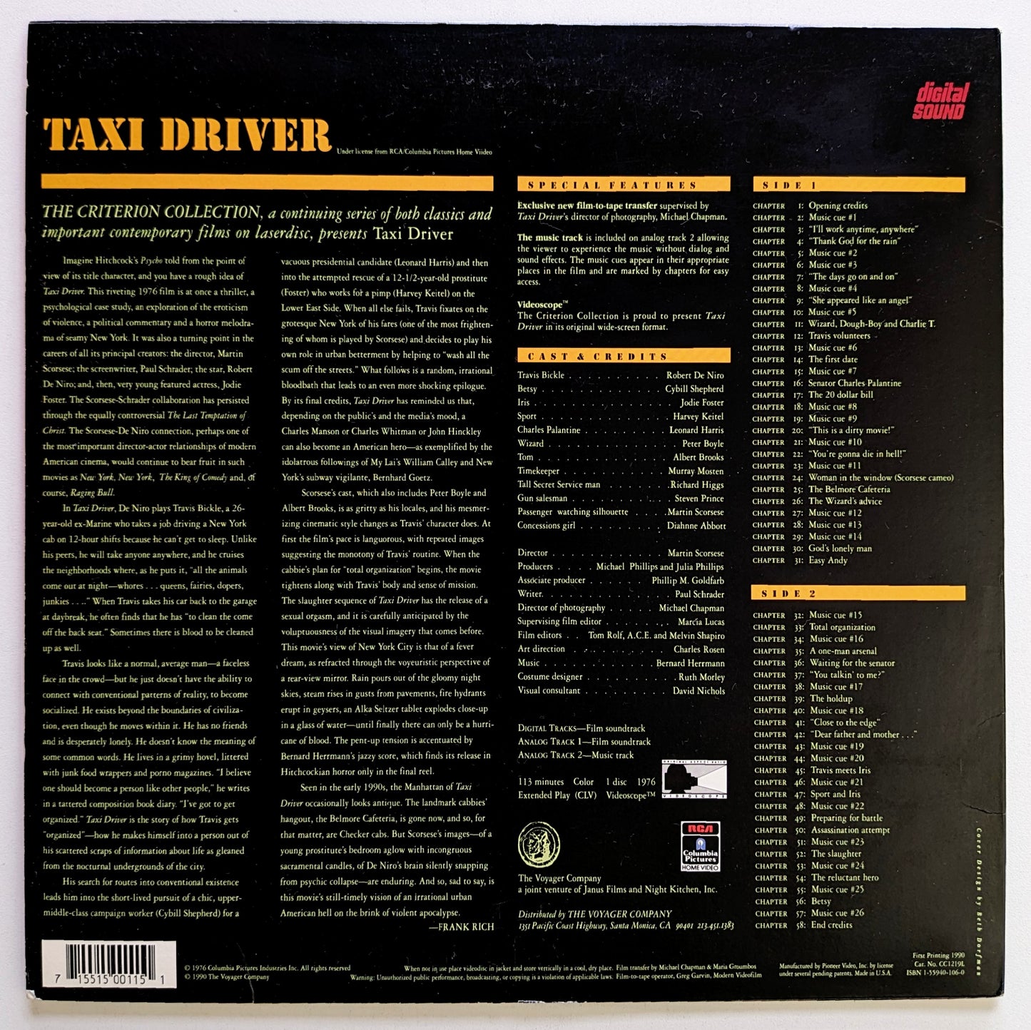 Taxi Driver (1976) North American Laserdisc