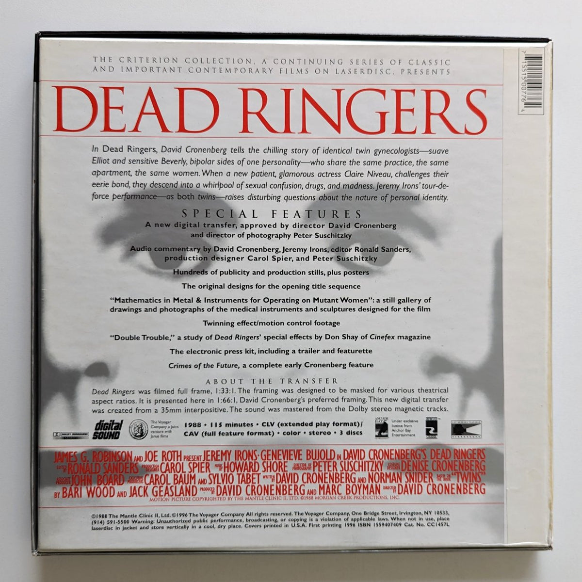 Dead Ringer Discogs Dead Ringers 1988 Laserdisc - Cronenberg Criterion Triple Box Set ...